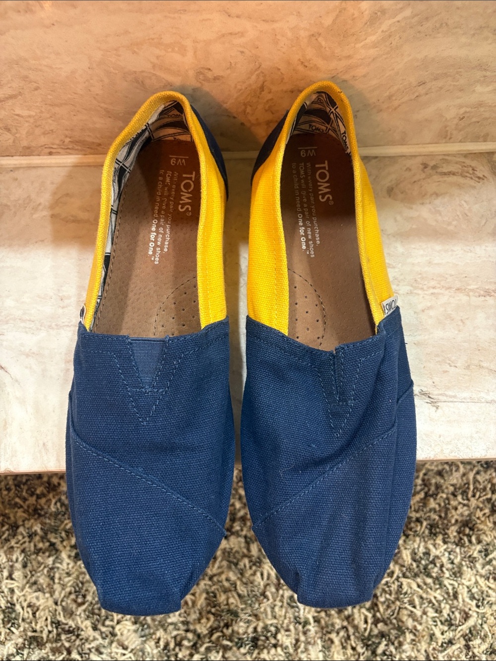 Toms Women’s Slip-On Sneakers in Navy and Yellow Canvas - Picture 3 of 4